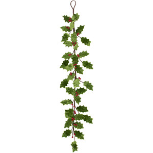 Glittered Holly with Berry Christmas Garland - 3.5' x 9" - Unlit