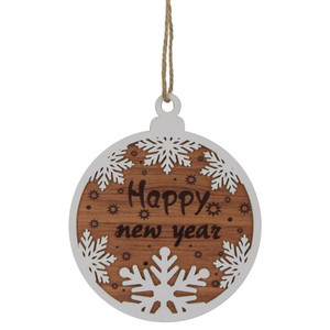 7" Rustic "Happy New Year" Snowflake Wooden Christmas Ornament Disc