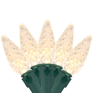 200-Count Warm White LED Faceted C6 Christmas Lights, 66.25 ft Green Wire