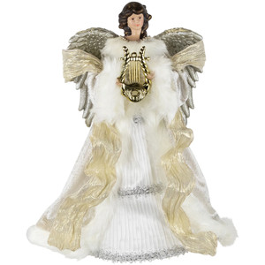 18" White and Silver Angel Christmas Tree Topper, Unlit