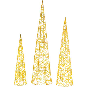 Set of 3 LED Twinkle Lighted Gold Mesh Cone Trees Outdoor Christmas Decorations 39.5"
