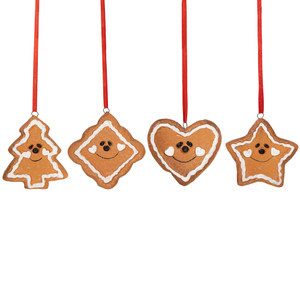 Set of 4 Gingerbread Heart, Star, Tree and Diamond Christmas Ornaments 2.5"