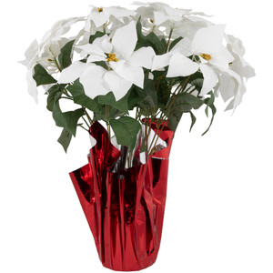 Artificial Christmas Poinsettia Flowers with Wrapped Base - 22" - White