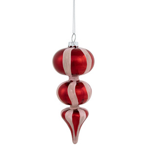Shiny Red and Frosted Striped Candy Cane Finial Glass Christmas Ornament - 5.5"