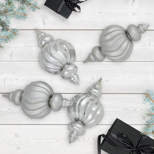 Commercial Size Shatterproof 2-Finish Finial Christmas Ornaments - Silver -10" - 4ct