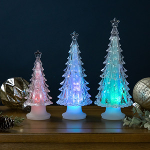 LED Lighted Color Changing Acrylic Christmas Tree Decorations - 8.5" - Set of 3