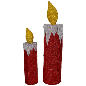 LED Lighted Candles Outdoor Christmas Decorations - 22.75" - Red - Set of 2