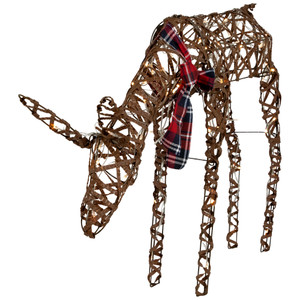 35" LED Lighted Feeding Rattan Reindeer Outdoor Christmas Decoration