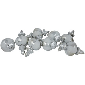 8-Count Silver and White Shatterproof Finial Christmas Ornaments, 6"