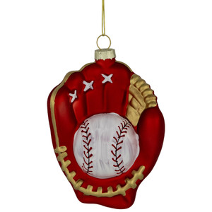 4" Red Baseball Mitt with Ball Glass Christmas Ornament