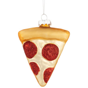 4.25" Cheese and Pepperoni Pizza Slice Glass Christmas Ornament
