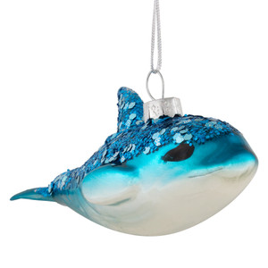4.75" Blue Dolphin Glittered Glass Christmas Hanging Ornament