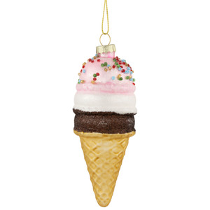 5" Neapolitan Ice Cream Cone Glittered Glass Christmas Hanging Ornament