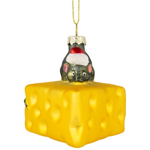3.25" Mouse with Cheese Glass Christmas Ornament