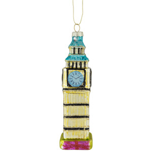 5.5" Golden Big Ben Glittered Glass Christmas Hanging Ornament