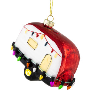 3" Decked Out Holiday Camper Glass Christmas Ornament
