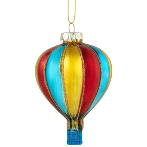 3.75" Shiny Multicolor Hot Air Balloon Glass Christmas Hanging Ornament