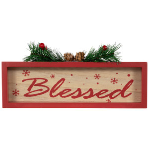 Framed "Blessed" Wooden Christmas Decoration - 9.75"