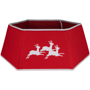 26" Red Burlap with Reindeer Hexagonal Christmas Tree Collar