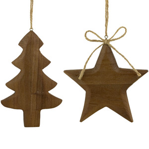 Set of 2 Tree and Star Wooden Christmas Ornaments 5"