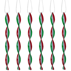 6ct White, Red and Green Candy Swirl Christmas Ornaments 8"
