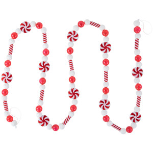 6' Red and White Frosted Peppermint Candy Christmas Garland, Unlit