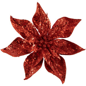 9" Red Glittered Poinsettia Christmas Clip Ornament