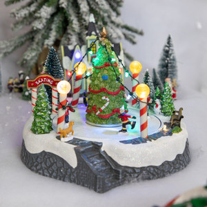 Animated and Musical Ice Skaters Christmas Scene LED Lighted Village Display - 9"