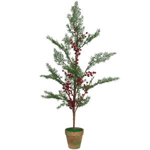 Pre-Lit Berries and Pine Artificial Potted Christmas Tree - 3' - Warm White LED Lights