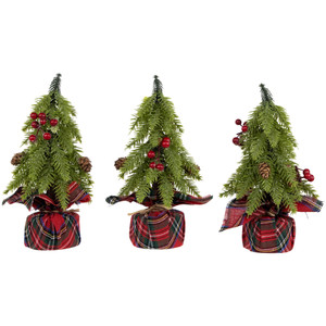 Mini Downswept Pine Artificial Christmas Trees with Pine Cones - 9" - Set of 3