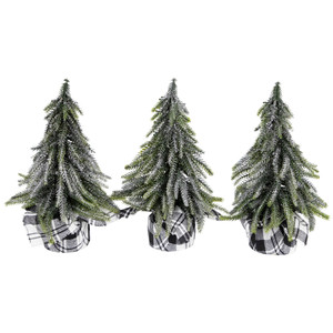 Mini Silvery Pine Downswept Artificial Christmas Trees - 9.5" - Set of 3