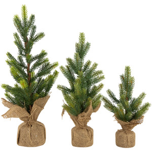 Mini Christmas Pine Artificial Christmas Trees with Burlap Base - 18" - Set of 3
