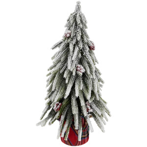 Mini Flocked Downswept Pine with Berries Artificial Christmas Tree - Unlit - 14"