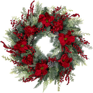 Real Touchâ„¢ Poinsettia and Pinecone Artificial Christmas Wreath - 38" - Unlit