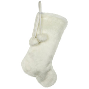 Polar Bear Faux Fur Christmas Stocking with Pom Poms - 20.5" - White