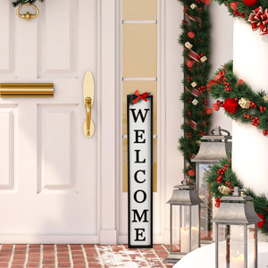 Welcome Christmas Porch Sign with Pine and Bow - 35.75"