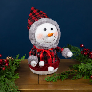Jolly Baby Snowman with Plaid Coat Christmas Figurine - 7.5"