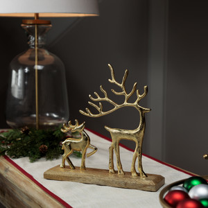 Reindeer and Fawn Metal Christmas Figure - 10.25" - Gold