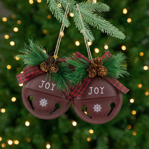 Snowflake "Joy" Jingle Bell Disc Ornaments - 5" - Set of 2