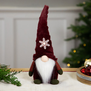 LED Lighted Gnome with Snowflake Christmas Figure - 13" - Burgundy Red