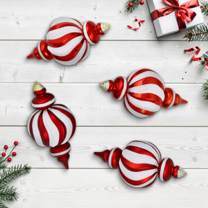 Shatterproof Commercial Size Finial Christmas Ornaments - 10" - Red and White - Set of 4
