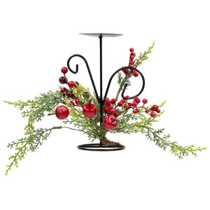 Apples and Berries Christmas Pillar Candle Holder - 10" - Green and Red