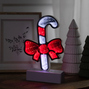 LED 3D Candy Cane with Bow Christmas Infinity Mirror - 8"