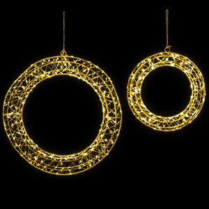 LED Lighted Hanging Christmas Wreath Decorations - 18" -  Set of 2 - Gold Lights