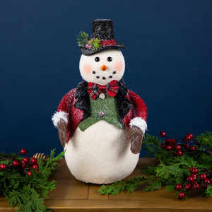 Glittered Snowman with Vest and Bow Tie Christmas Figure - 12.5"