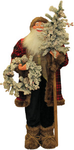 Plaid Standing Santa with Wreath & Alpine Tree Christmas Figure - 4'
