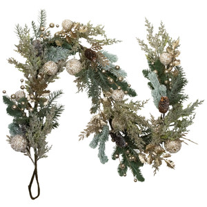 Glittered Mixed Foliage with Ornaments Artificial Christmas Garland - 6' x 7" - Unlit