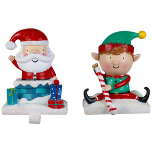 Santa and Elf Christmas Stocking Holders - 5" - Set of 2