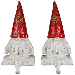 Glittered Gnome Christmas Stocking Holders - 8.25" - Set of 2