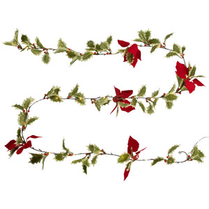 Pre-Lit Battery Operated Holly and Berry Christmas Garland - 7.5' x 5" - Warm White Lights